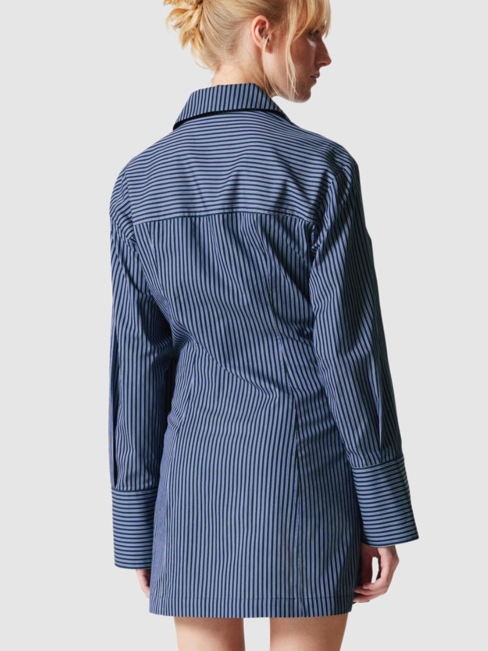 & OTHER STORIES wrap shirt mini dress asymmetric blue stripes cotton size L - Picture 3 of 13